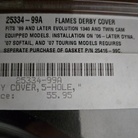 Genuine Harley-Davidson Flames Derby Cover 25334-99A Motor Cycles 5 Hole (NWT) - Picture 4 of 7